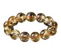 HHCTEBEC Pulsera de Cuentas de Chakras con Cristales de Piedras Preciosas de Citrino, Cuentas de Cristal Natural, Cuentas de Piedra Lisa Redonda Pulida de Cuarzo rutilado Dorado, Cuentas,9MM