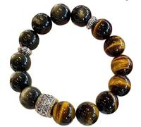 HHCTEBEC Pulsera de obsidiana con Ojo de Tigre Amarillo Brillo Dorado, Cuentas de Cristal Natural marrón Dorado y Negro para protección y Confianza, joyería elástica para Hombres y Mujeres,10MM