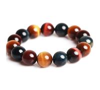 HHCTEBEC Pulsera trío de Ojo de Tigre - Cuentas de Cristal Natural Amarillo, Rojo y Azul para Confianza, vitalidad y Calma, joyería elástica de Piedras Preciosas para Hombres y Mujeres,12MM