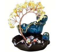 HHCTEBEC Quemador de Incienso de reflujo, árbol de Cristal, Cascada de Incienso de cerámica, 7 Chakras, Soporte de Incienso de árbol de Cristal, Namaste, Yoga, meditación,Amarillo