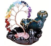 HHCTEBEC Quemador de Incienso de reflujo, árbol de Cristal, Cascada de Incienso de cerámica, 7 Chakras, Soporte de Incienso de árbol de Cristal, Namaste, Yoga, meditación,Multi Colored
