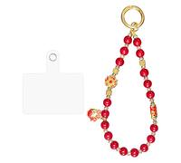 HHDLMTOYS Correa de muñeca para teléfono con cuentas rojas de la suerte con dijes de la fortuna Pixiu y pavo real, accesorio tradicional chino Feng Shui para teléfono, bolsa, llavero