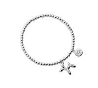 H'Helen Pulsera de Plata de Ley 925 con Colgante de Perro de Globo Dorado y Dijes de Buena Suerte, 16 cm (Plata)
