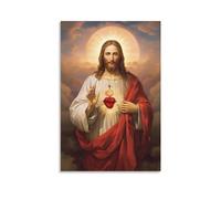 HHGaoArt Cuadro mural vintage Jesús para pared Sagrado Corazón Póster Dios Cristo religioso católico pintura sobre lienzo María Impresión artística para decoración de iglesia (imagen 01-Jesús, 30,5 x