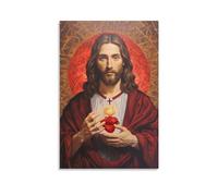 HHGaoArt Cuadro vintage de Jesús para pared, póster de corazón sagrado de Dios, Cristo, religioso, católico, pintura en lienzo, impresión de María, obra de arte para decoración de iglesia (03-imagen