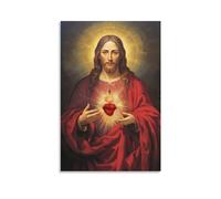 HHGaoArt Póster vintage de Jesús por corazón sagrado de Dios, Cristo, religioso, católico, pintura en lienzo, impresión artística de María para decoración de iglesia (02-foto de Jesús, 12 x 16