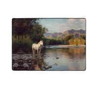 HHGFASD Alfombra con patrón de caballos por el río, 80 x 58 pulgadas, alfombra para sala de estar, oficina, mesa de café, cama, balcón, suave, esponjosa, absorbente de agua, duradera