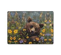 HHGFASD Bear in the Wildflowers - Alfombra con patrón de flores silvestres, alfombra de área para sala de estar, oficina, mesa de café, cama, balcón, suave, esponjosa, absorbente de agua, duradera