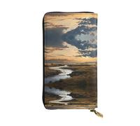 HHGFASD Cartera larga de cuero con patrón de ríos y llanuras, cierre de cremallera cómodo y ligero para guardar monedas y tarjetas de crédito.