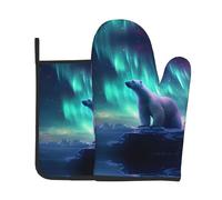 HHGFASD Northern Lights - Juego de dos piezas de guantes resistentes al calor y almohadillas de aislamiento para cocina con patrón de oso polar