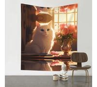 HHGFASD Tapiz decorativo de 60 x 51 pulgadas, diseño de gato tibetano de pelo largo, suave, duradero, agradable al tacto, ligero, para colgar en la pared para uso en interiores y exteriores