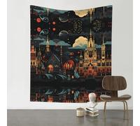 HHGFASD Tapiz decorativo de 60 x 51 pulgadas, patrón de ciudades pequeñas, suave, duradero, agradable al tacto, ligero, para colgar en la pared para uso en interiores y exteriores