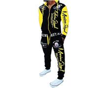 HHGKED - Conjunto de chándal informal con capucha y cintura elástica para hombre, Amarillo, Small