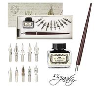 hhhouu Juego de Bolígrafos de Caligrafía de Plumas Vintage, Plumas de Madera con Tinta y 11 Plumillas para Arte, Escritura, Firma, Decoración, Regalo HO-Q-301