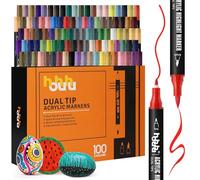 hhhouu Marcadores Acrílicos Profesionales - Set de 100 Colores, Doble Punta Fina y Redonda - Pintura Acrílica Permanente a Base de Agua para Arte, Manualidades y Diseño Creativo de Adultos HO-AM100