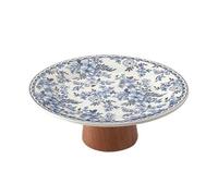Hhmmei2024-23 Cesta de frutas Frutero de cerámica con pedestal floral y base madera, plato decorativo for aperitivos Cesta de frutas y verduras