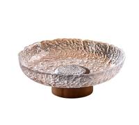Hhmmei2024-23 Cesta de frutas Frutero de vidrio texturizado con base madera, plato decorativo for servir frutas, aperitivos y vajilla Cesta de frutas y verduras(Transparent,Grande)