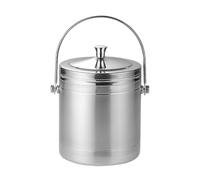 Hhmmei2024-23 Cubo de Hielo para Bar en casa Cubitera de Doble Pared Acero Inoxidable con Tapa y Pinzas for Hielo Enfriador de Bebidas y Vino(Medio)