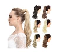 Hhmmei2024-23 Extensión de Cola de Caballo Extensión de Cabello de Cola de Caballo Ondulado Natural for Mujer, Largo sintético, Resistente al Calor, coletas con Clip Extensiones de Pelo(Dark Auburn)