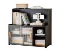 Hhmmei2024-23 Librería Librería de bambú Escritorio Negra, con Estante Almacenamiento Puerta corrediza plástico, for Estudio Oficina en casa, Organizador Multiusos Organizador de Almacenamiento