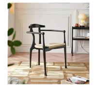 Hhmmei2024-23 Silla de Cocina y Comedor Hemp Rope Dining Chair Household Modern Simple Hotel Restaurant Solid Wood Backrest Armrest Ash Wood Dining Chair Black Silla de Sala(70x55x76cm)