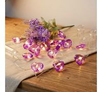 HHMTAKA Cadena de luces de hadas con corazón de amor de cristal púrpura, 20 LED blancos cálidos en cable plateado de 2 m, funciona con pilas, iluminación romántica para interiores, para el hogar