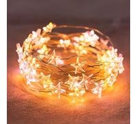 HHMTAKA Guirnalda de luces de hadas de estrella de Navidad con 40 micro LED de color blanco cálido en cable plateado, funciona con pilas, 4 m para cualquier decoración