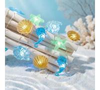 HHMTAKA Guirnalda de luces de hadas que funciona con pilas, conchas de mar, caballito de mar, estrella, luz de playa, 3 m, 30 LED, cadena de luces decorativas para interiores y exteriores, decoración