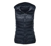 HHMY Chaleco acolchado largo para mujer - Chaleco ligero con capucha, chaleco delgado, chaqueta plegable de invierno, sin mangas, chaqueta acolchada, longitud media, cortavientos, S - 4XL, Z marine,