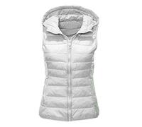 HHMY Chaleco acolchado largo para mujer - Chaleco ligero con capucha, chaleco delgado, chaqueta plegable de invierno, sin mangas, chaqueta acolchada, longitud media, cortavientos, S - 4XL, z blanco.,