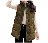 HHMY Chaleco largo acolchado para mujer - Chaleco acolchado ligero con capucha chaleco delgado de invierno acolchado sin mangas chaleco con capucha portátil chaqueta acolchada resistente al viento, S