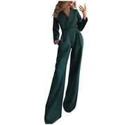 HHMY Mono Elegante de Mujer con Mangas Largas - Atuendo de Una Pieza para Mujer, Elegante y Festivo para Bodas, Largo, Mono Sólido con Cuello en V, Pantalón de Pierna Ancha, Mono de Negocios, Mono