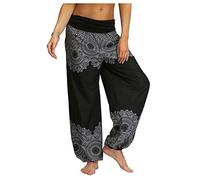 HHMY Pantalones de verano para mujer, pantalones de verano ligeros, pantalones de yoga, vintage, pantalones de ocio, pantalones aladín de algodón orgánico, pantalones bombachos, pantalones de globo,