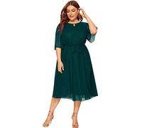 HHMY Vestido de verano para mujer, largo para verano, elegante, de gasa, de un solo color, tallas grandes, vestido de cóctel Midi elegante, vestido de noche, de fiesta, verde, XXL