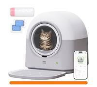 HHOLOVE Caja de arena para gatos TY Pro, 60 L, extra grande, abierta, automática, control de aplicación, antipellizcos para múltiples gatos, 3-20 libras, control avanzado de olores con alfombrilla y