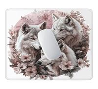 HHQGOUYG Lobo Flores Alfombrilla de Ratón Pequeña 42 x 35 cm y-531 | Base Antideslizante de Goma, Lavable, Tapete de Ratón Compacto para Juegos de PC, Ordenador Portátil, Escritorio Gamer