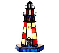 HHRLCH 10 Inch Lighthouse Table Lamp，Accent Night Light，Multi-Colored Stained Glass Bedside Lamps For Bedroom Living Room