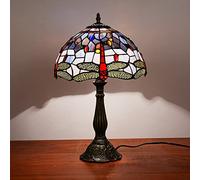 HHRLCH 12" Dragonfly Table Lamp Stained Glass Bedside Lamp Antique Zinc Base Decor Desk Lamp for Bedroom Living Room Home Office A3
