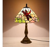 HHRLCH 12" Dragonfly Table Lamp Stained Glass Bedside Lamp Antique Zinc Base Decor Desk Lamp for Bedroom Living Room Home Office A6
