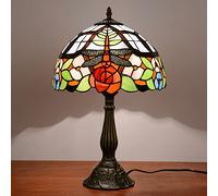 HHRLCH 12" Dragonfly Table Lamp Stained Glass Bedside Lamp Antique Zinc Base Decor Desk Lamp for Bedroom Living Room Home Office A3