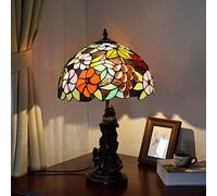 HHRLCH 12 Inch Grape Table Lamp Stained Glass Shade Desk Lamp Angel Resin Base Decoration Bedside Lamp/Nightstand Lamp for Living Room Bedroom