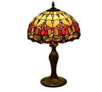 HHRLCH 12 Inch Stained Glass Table Lamp American Garden Lamp Creative Retro Red Tulip Hotel Bedroom Bedside Desk Lamp