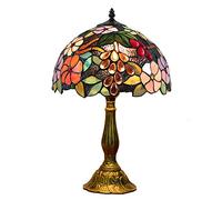 HHRLCH 12 Inch Table Lamp Victorian Handmade Stained Glass Desk Lamp Retro Grape Decoration Beside Lamp for Bedroom Living Room Office Multicolor