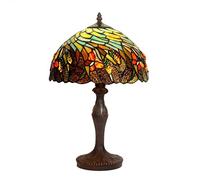 HHRLCH 12 Inch Table Lamp with in Multi-Colored Stained Glass Shade Bedside Lamp ,1 Lights Desk Lamp for Living Room Bedroom Reading Lights