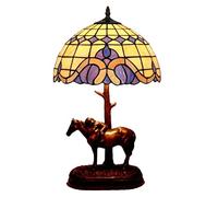 HHRLCH 12" Table Lamp Victorian Stained Glass Desk Lamp 20" Tall Creative Vintage Resin Horse Base Bedside Lamp for Living Room Bedroom Home Office 1