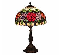 HHRLCH 12" Table Lamp Vintage Rose Stained Glass Bedside Lamp 19" Tall Vintage Desk Lamp for Living Room Bedroom Office Study Room