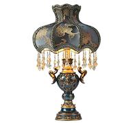 HHRLCH 13" Resin Table Lamps Victorian Crystal Desk Lamp with Fabric Shade European Retro Romantic Bedroom Nightstand Lamp for Bedroom Living Room Office Study Blue 1
