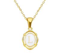 HHRLCH 14K Gold Filled Alphabet Necklace For Women and Men, Drip Oil Letter Oval Necklaces Alphabet J K L M N O P Q Initials Pendant Necklace, Bubble Necklace Letter Charms