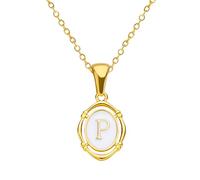 HHRLCH 14K Gold Filled Alphabet Necklace For Women and Men, Drip Oil Letter Oval Necklaces Alphabet J K L M N O P Q Initials Pendant Necklace, Bubble Necklace Letter Charms