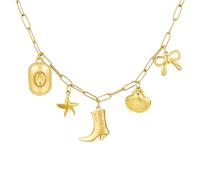 HHRLCH 14K Gold Filled Beach Charm Necklace For Women and Men, Palm Red Chili Heart Charms Pendant Necklace, Cowboy Shell Necklace Summer Beach Cool Charm, Blue Natural Stone Star Necklace